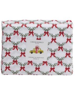Cynthia Rowley White & Red Holiday Wreath Bow Sheet Set